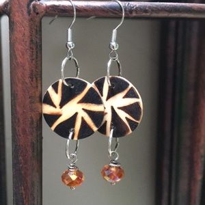 Earrings. Handmade wood burned circle earrings